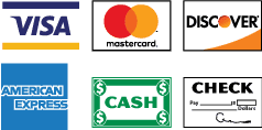 Visa, MasterCard, Discover, Mastercard, Cash & Check Icons